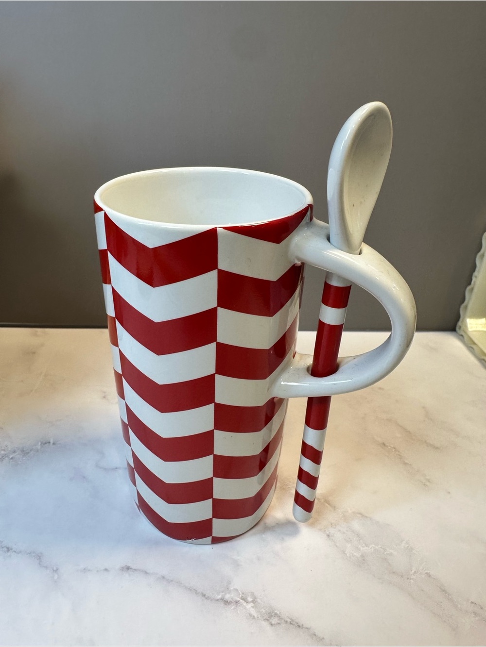 Starbucks Red and White Chevron Spoon-Handle Ceramic Mug